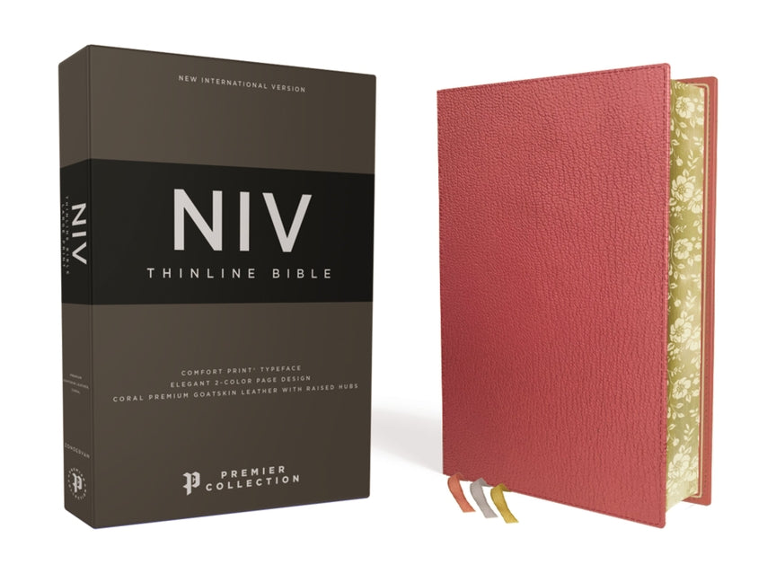 Niv, Thinline Bible, Premium Goatskin Leather, Coral, Premier Collection, Black Letter, Gauffered Edges, Comfort Print - Ingram