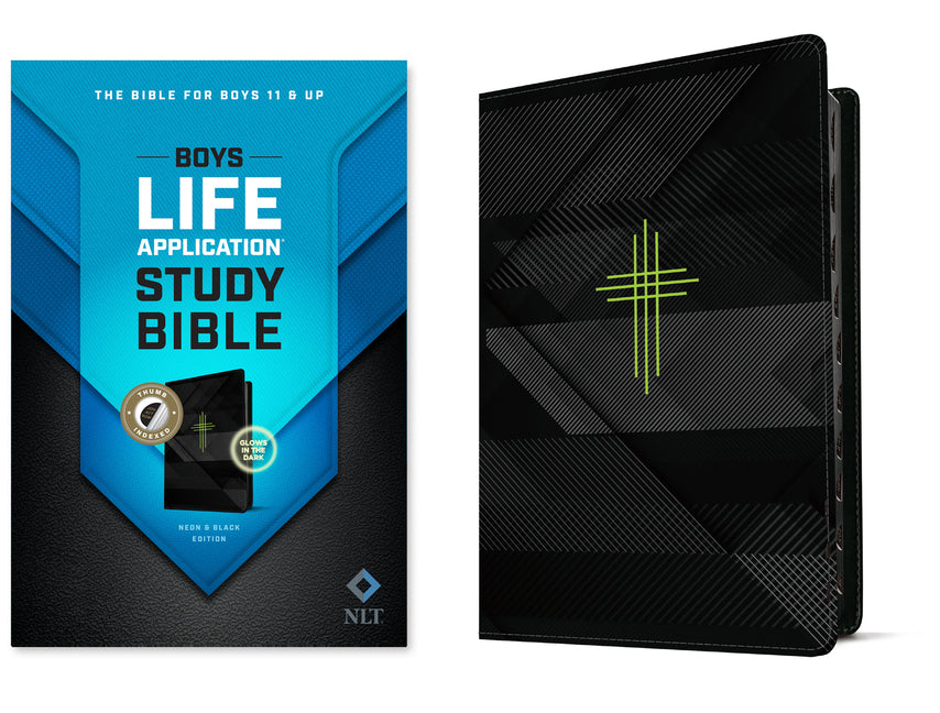 NLT Boys Life Application Study Bible, Tutone (Leatherlike, Neon/Black, Indexed) - Ingram