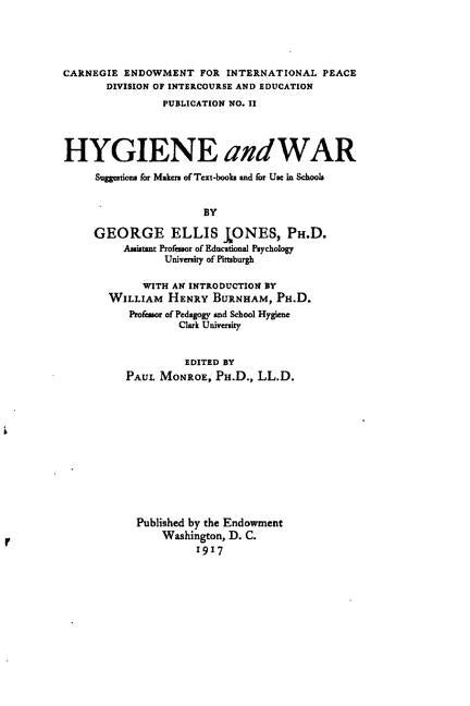 Hygiene and War, Suggestions for Makers of Textbooks and for Use in Schools - Ingram