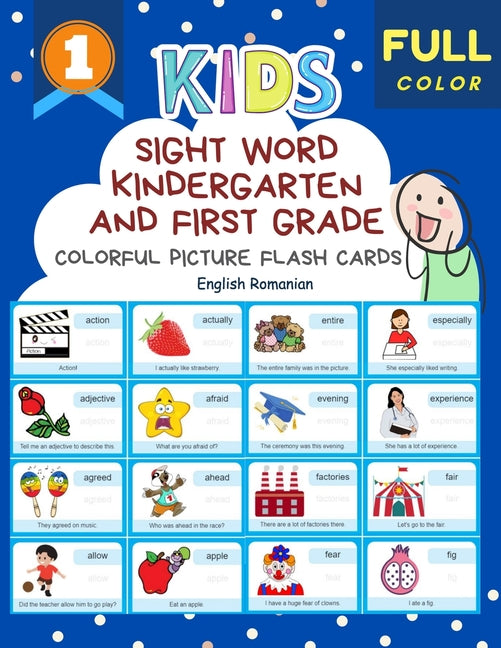Sight Word Kindergarten and First Grade Colorful Picture Flash Cards English Romanian: Learning to read basic vocabulary card games. Improve reading c - Ingram