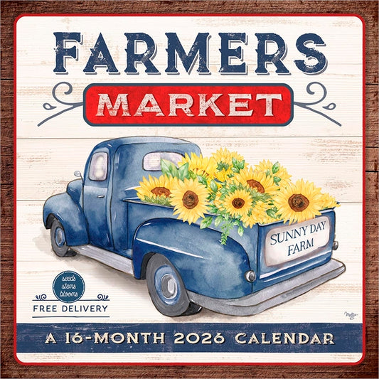 Farmer's Market 2026 12 X 24 Inch (Hanging) Monthly Square Wall Calendar Featuring the Artwork of Mollie B. Plastic-Free - Ingram