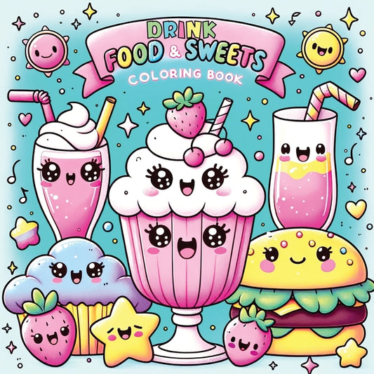 Food Drink and Sweets Coloring Book: Cute and Groovy Kawaii Treats - Featuring Bold and Easy Snacks, Desserts, and Fruits for Kids with Simple Designs - Ingram