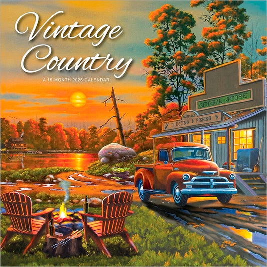 Vintage Country 2026 12 X 24 Inch (Hanging) Monthly Square Wall Calendar Featuring the Artwork of Geno Peoples Plastic-Free - Ingram