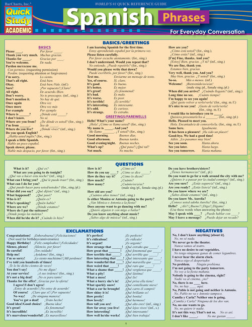Spanish Phrases: Quickstudy Laminated Reference Guide - Ingram