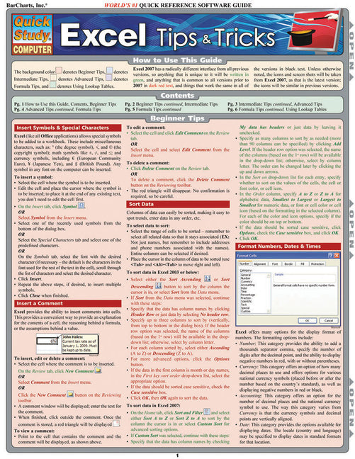Excel Tips & Tricks: Quickstudy Laminated Reference Guide (Quickstudy Computer) - Ingram
