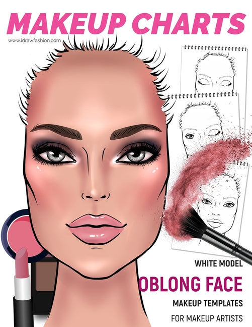 Makeup Charts - Face Charts for Makeup Artists: White Model - OBLONG face shape - Ingram