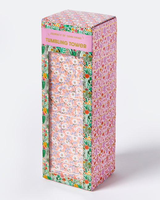 Floral Tumbling Tower Game - Stylish Wooden Stacking Game for Family & Party Fun - Ingram