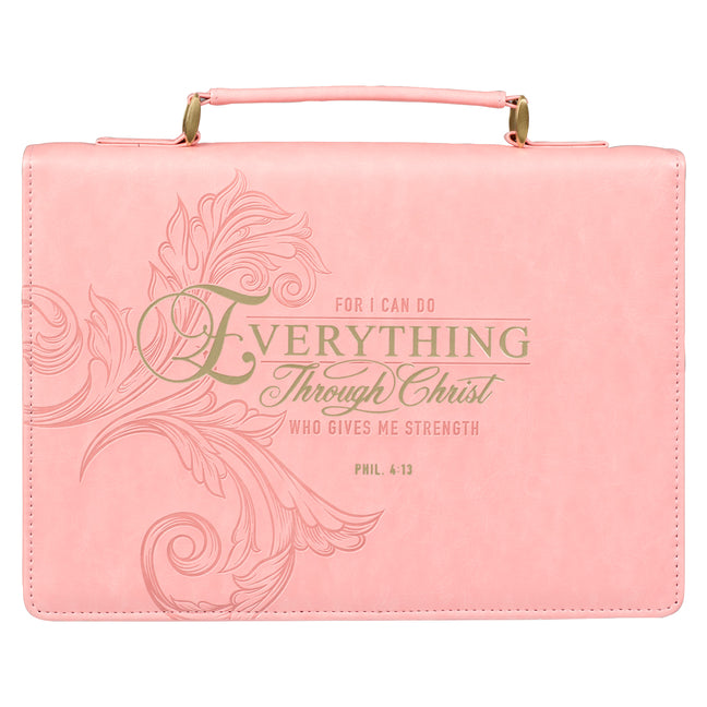 Christian Art Gifts Faux Leather Fashion Bible Cover for Women: Everything Through Christ - Philippians 4:13 Inspirational Bible Verse, Pink, Large - Ingram