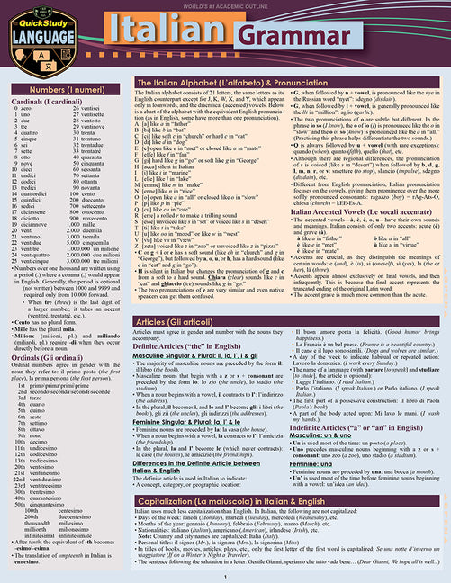 Italian Grammar: A Quickstudy Laminated Language Reference Guide (Second Edition, New Edition, Updated & Revised) - Ingram