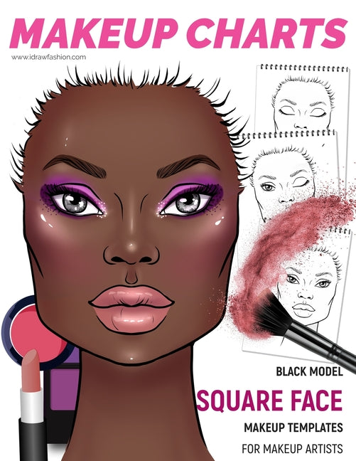 Makeup Charts - Face Charts for Makeup Artists: Black Model - SQUARE face shape - Ingram