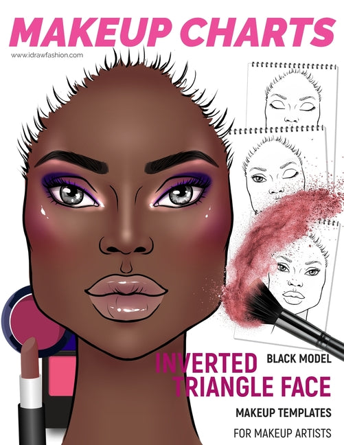 Makeup Charts - Face Charts for Makeup Artists: Black Model - INVERTED TRIANGLE face shape - Ingram
