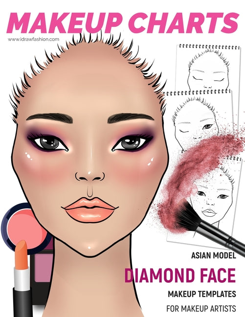 Makeup Charts - Face Charts for Makeup Artists: Asian Model -Diamond face shape - Ingram