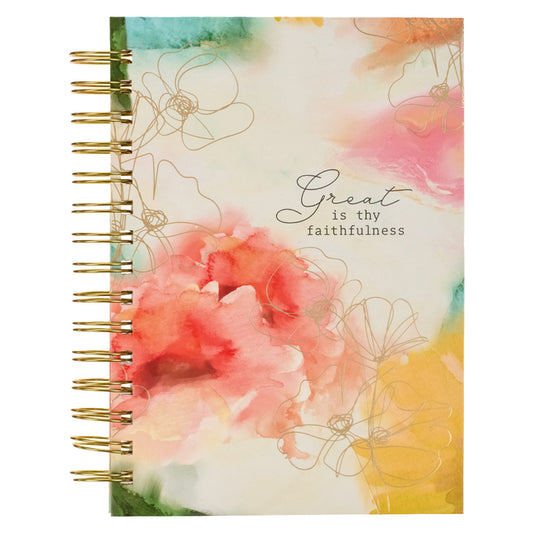 Christian Art Gifts Journal W/Scripture for Women Great Is Thy Faithfulness Watercolor Red/Yellow 192 Ruled Pages, Large Hardcover Notebook, Wire Boun - Ingram