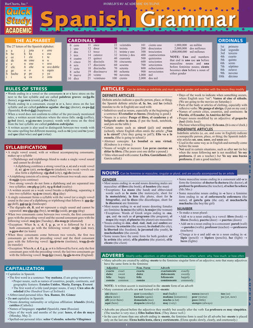 Spanish Grammar: A Quickstudy Laminated Reference Guide - Ingram