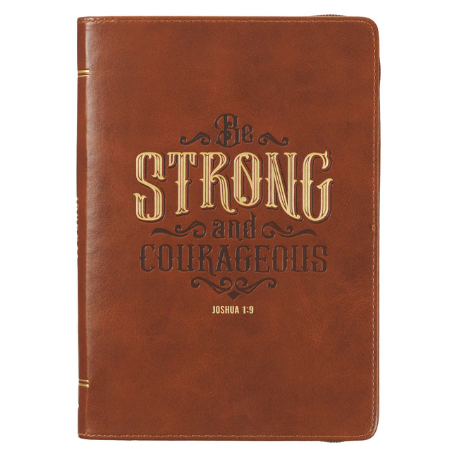 Christian Art Gifts Scripture Journal Brown Be Strong Joshua 1:9 Bible Verse Inspirational Faux Leather Notebook, Zipper Closure, 336 Ruled Pages, Rib - Ingram