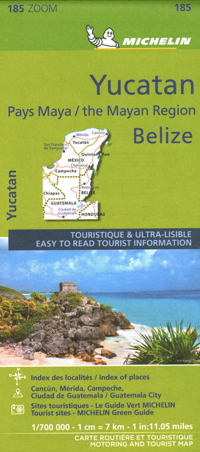 Michelin Zoom Yucatan and the Mayan Region Belize Road and Tourist Map 185 - Ingram