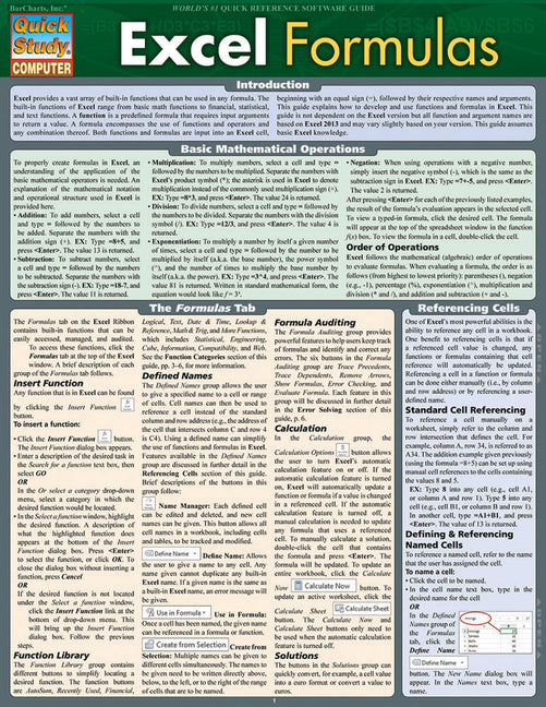 Excel Formulas: Quickstudy Laminated Study Guide (Quickstudy Computer) - Ingram