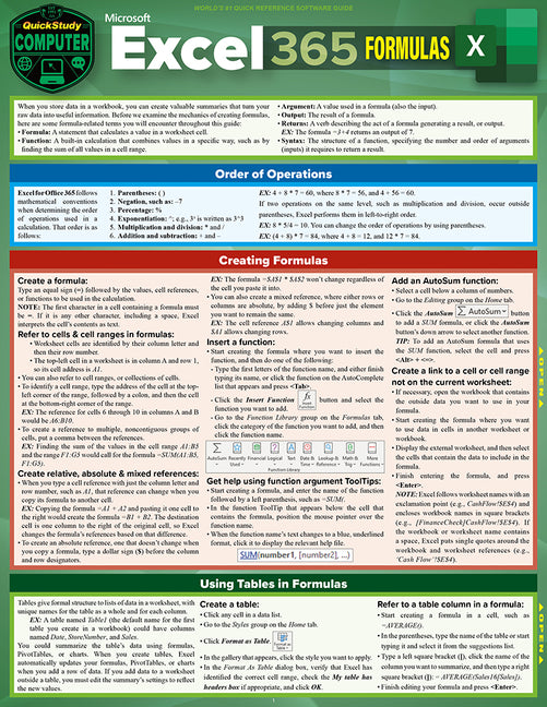Microsoft Excel 365 Formulas: A Quickstudy Laminated Reference Guide (First Edition, New) - Ingram