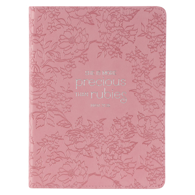 Christian Art Gifts Strawberry Pink Floral Vegan Leather Small Journal Inspirational Scripture Women's Notebook More Precious Than Rubies Bible Verse - Ingram
