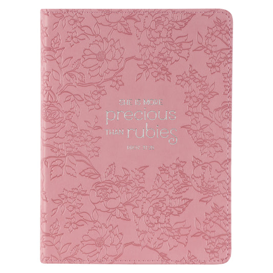 Christian Art Gifts Strawberry Pink Floral Vegan Leather Small Journal Inspirational Scripture Women's Notebook More Precious Than Rubies Bible Verse - Ingram