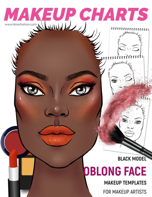 Makeup Charts - Face Charts for Makeup Artists: Black Model - OBLONG face shape - Ingram