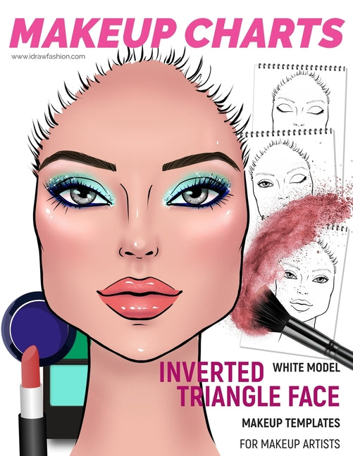 Makeup Charts - Face Charts for Makeup Artists: White Model - INVERTED TRIANGLE face shape - Ingram